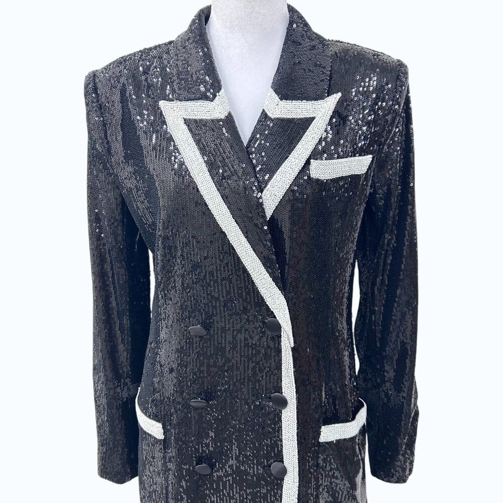 L'Agence Black & White Marlowe Sequin Tuxedo Jacket NWOT - Picture 6 of 13